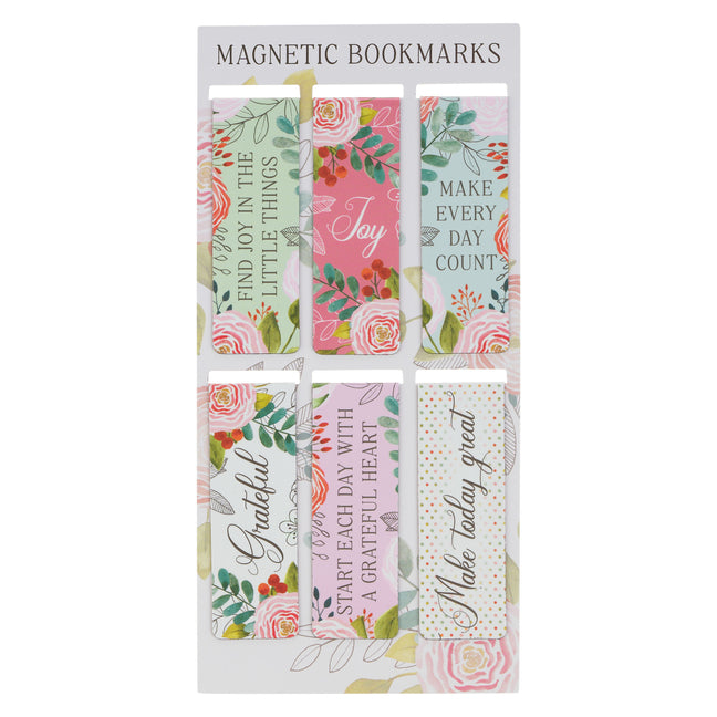 With Love Inspirational Women's Magnetic Bookmark Set for Books, Bibles, & Fridges: Multiple Positive Messages, Pink/Green Floral Designs, Fun Gift fo