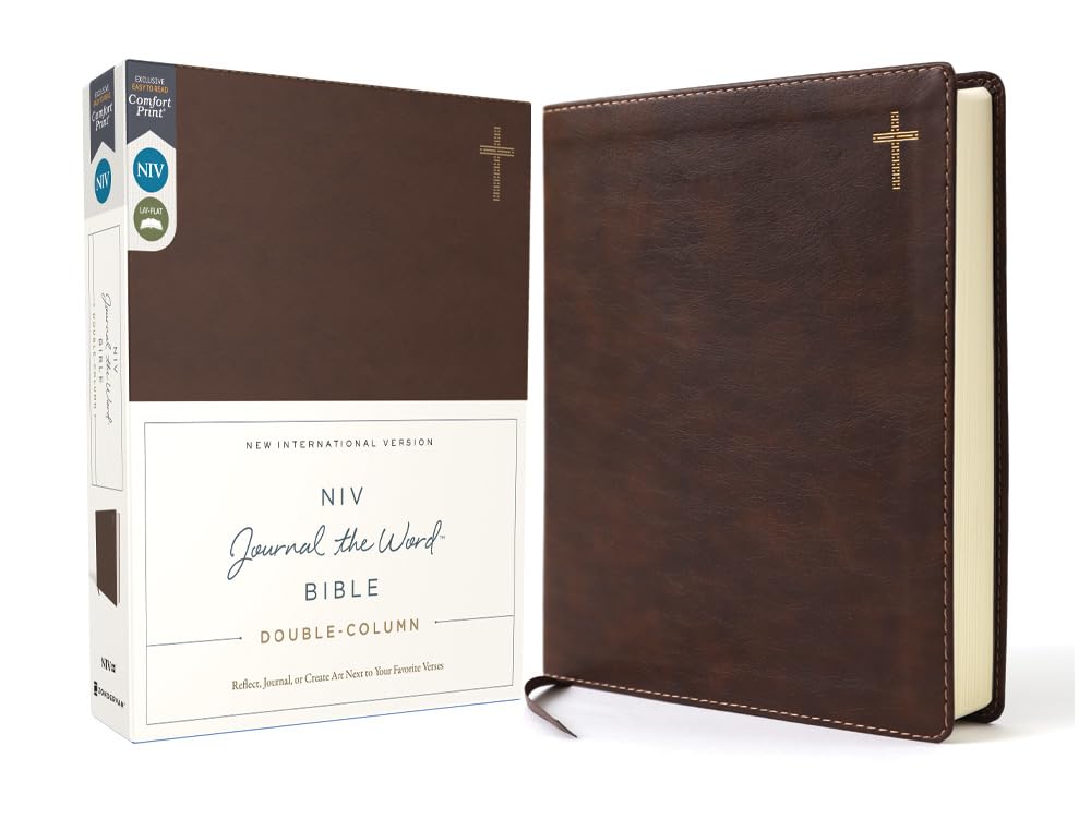 Niv, Journal the Word Bible, Double-Column, Leathersoft, Brown, Red Letter Edition, Comfort Print: Reflect, Take Notes, or Create Art Next to Your Fav