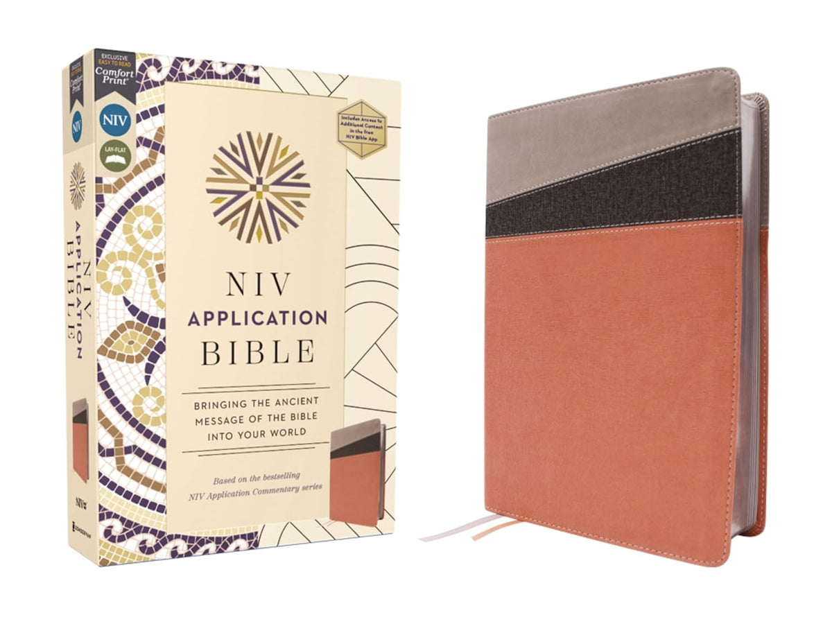 NIV Application Bible, Leathersoft, Coral/Gray, Red Letter, Comfort Print: Bringing the Ancient Message of the Bible Into Your World
