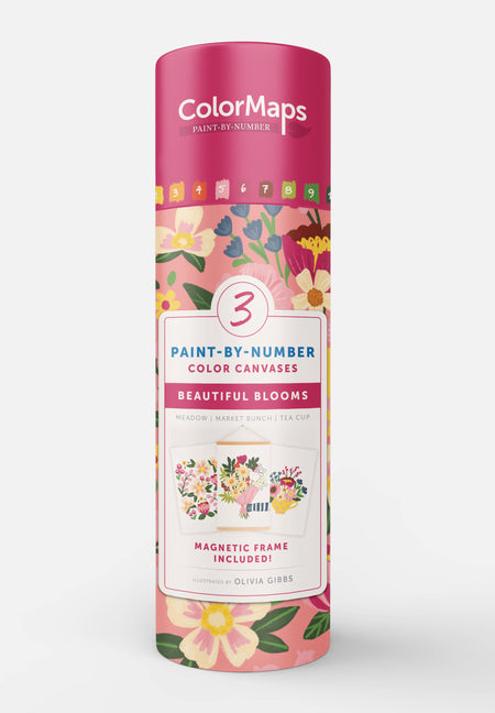 Colormaps Paint-By-Number Beautiful Blooms: Everything You Need to Create 3 Beautiful Paintings: 3 Colored-Line Canvases, 12 Acrylic Paint Pots, 1 Mag