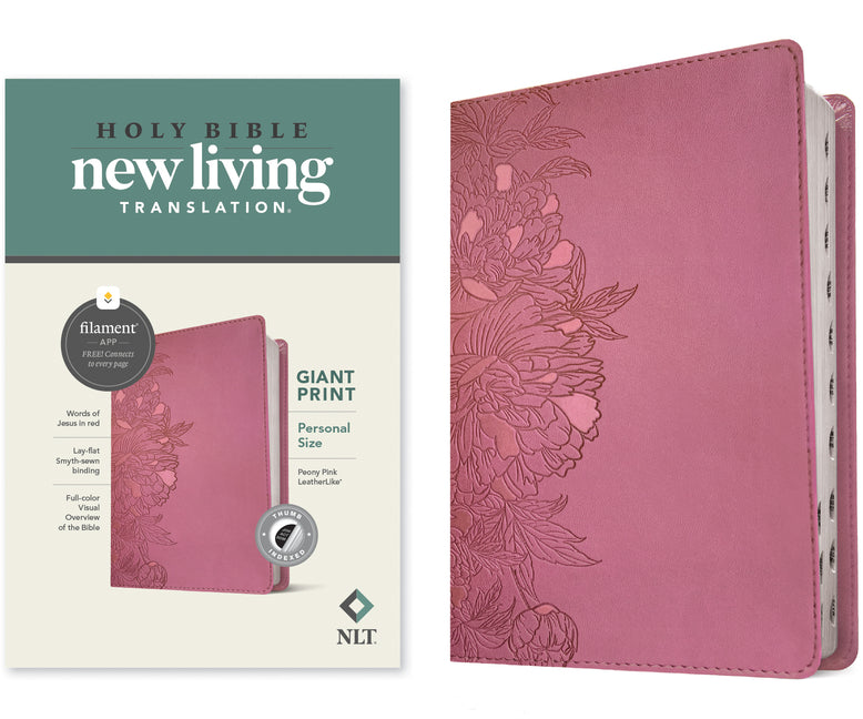 NLT Personal Size Giant Print Bible, Filament Enabled Edition (Red Letter, Leatherlike, Peony Pink, Indexed)