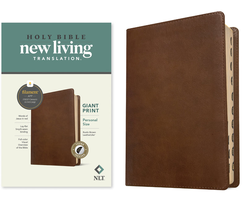 NLT Personal Size Giant Print Bible, Filament Enabled Edition (Red Letter, Leatherlike, Rustic Brown, Indexed)