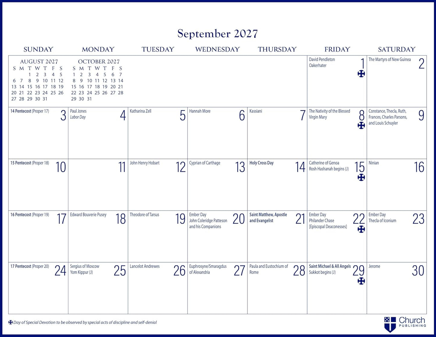 2027 Parish Wall Calendar: September 2026 to December 2027