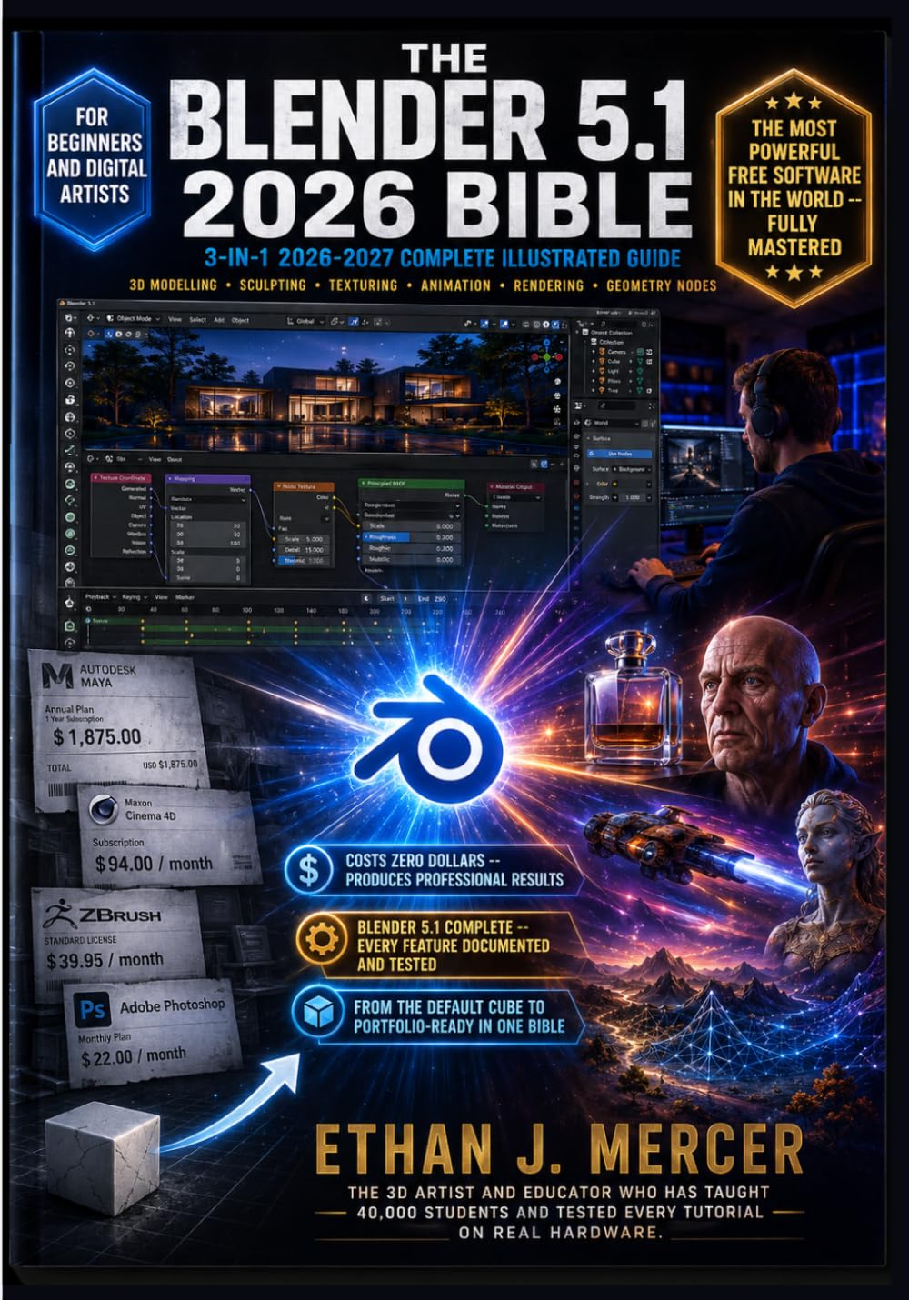 The Blender 5.1 2026 Bible: 3-in-1 Illustrated Guide to 3D Modelling, Sculpting, Texturing, Animation, Geometry Nodes, Lighting, Rendering and Compositing