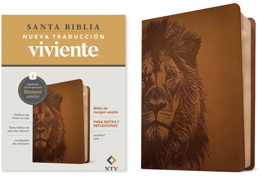 Biblia de Margen Amplio Ntv Con Filament (Sentipiel, Leon, Letra Roja)