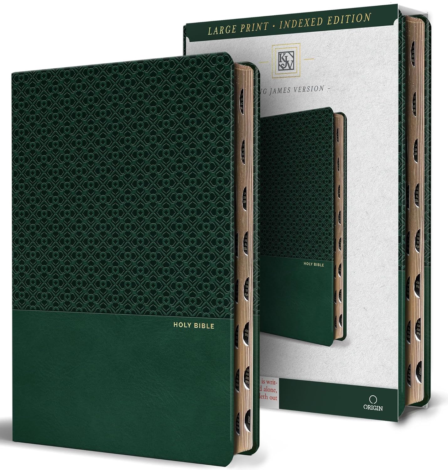 KJV Holy Bible, Large Print Handy Size Format, Olive Green Premium Imitation Leather with Ribbon Marker, Red Letter, Thumb Index