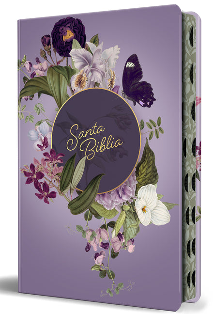 Biblia Reina Valera Letra Gigante, Tapa Dura, Flores Moradas, Con Cantos Pintados E A-Ndice / Spanish Bible Reina Valera Giant Print, Hardcover Purple