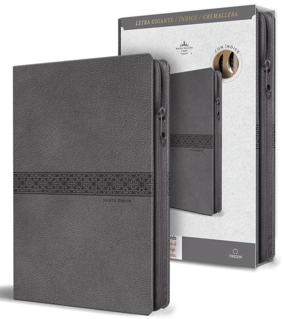 Biblia Rvr 1960 Tamano Manual, Letra Gigante, Piel Gris Con Cremallera E A-Ndice / Spanish Bible Rvr 1960 Giant Print, Gray Leathersoft with Zipper an