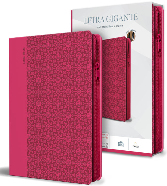 Biblia Reina Valera Letra Gigante, Sa-Mil Piel Rosada Con Cremallera E A-Ndice / Spanish Bible Reina Valera Giant Print, Pink Leathersoft with Zipper