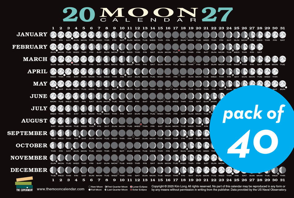 2027 Moon Calendar Card (40 Pack): Lunar Phases, Eclipses, and More!