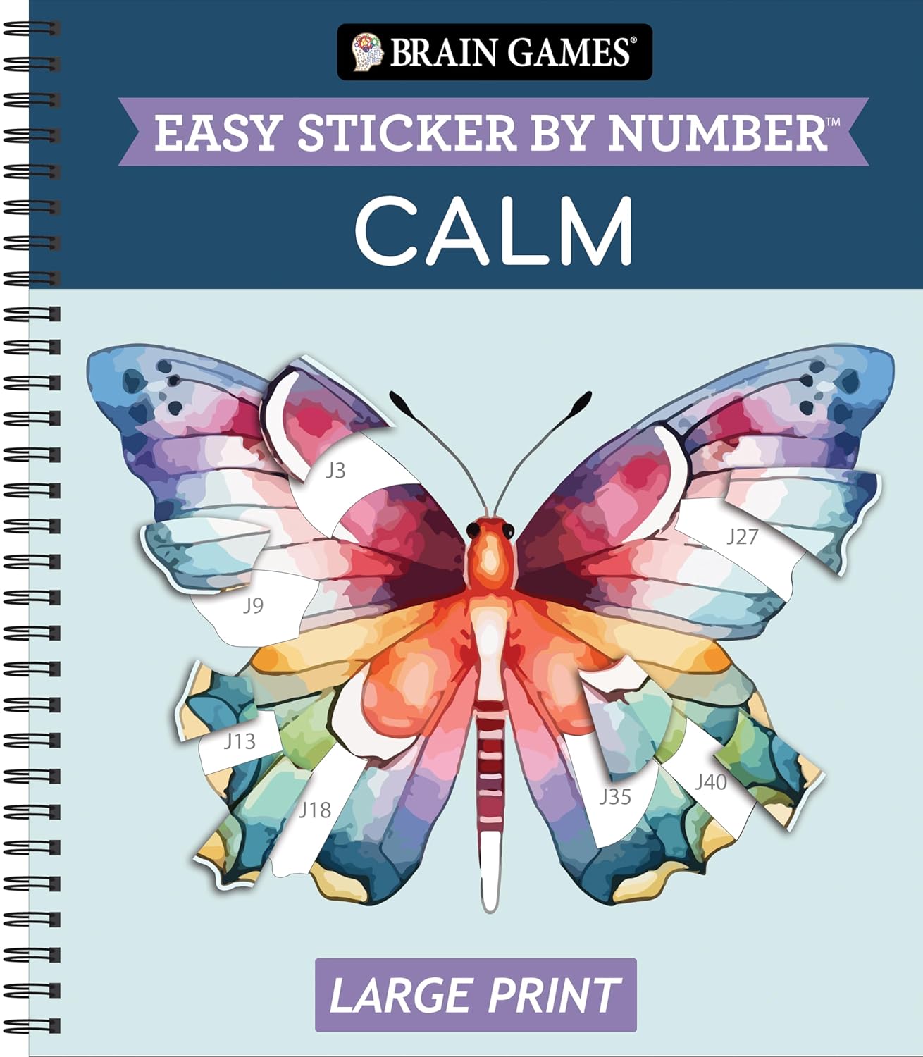 Brain Games - Easy Sticker by Number Large Print: Calm - Floral, Nature & Cozy Designs with Inspirational Quotes Relaxing Activity Gift for Seniors, A
