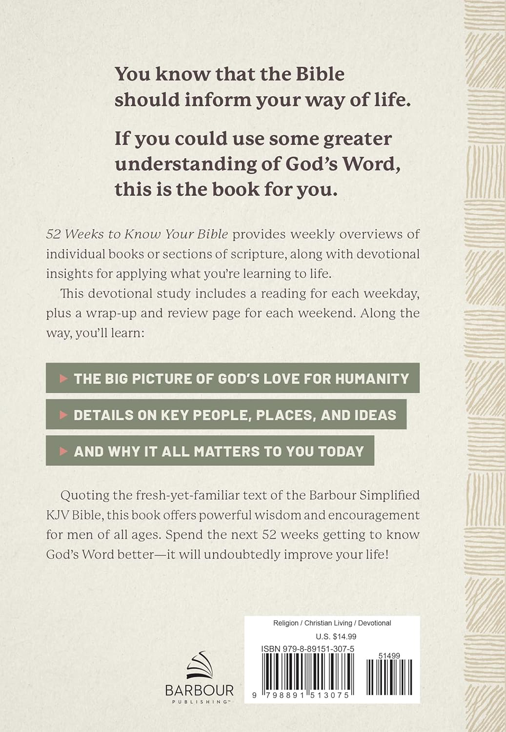 52 Weeks to Know Your Bible: A Devotional Study for Men