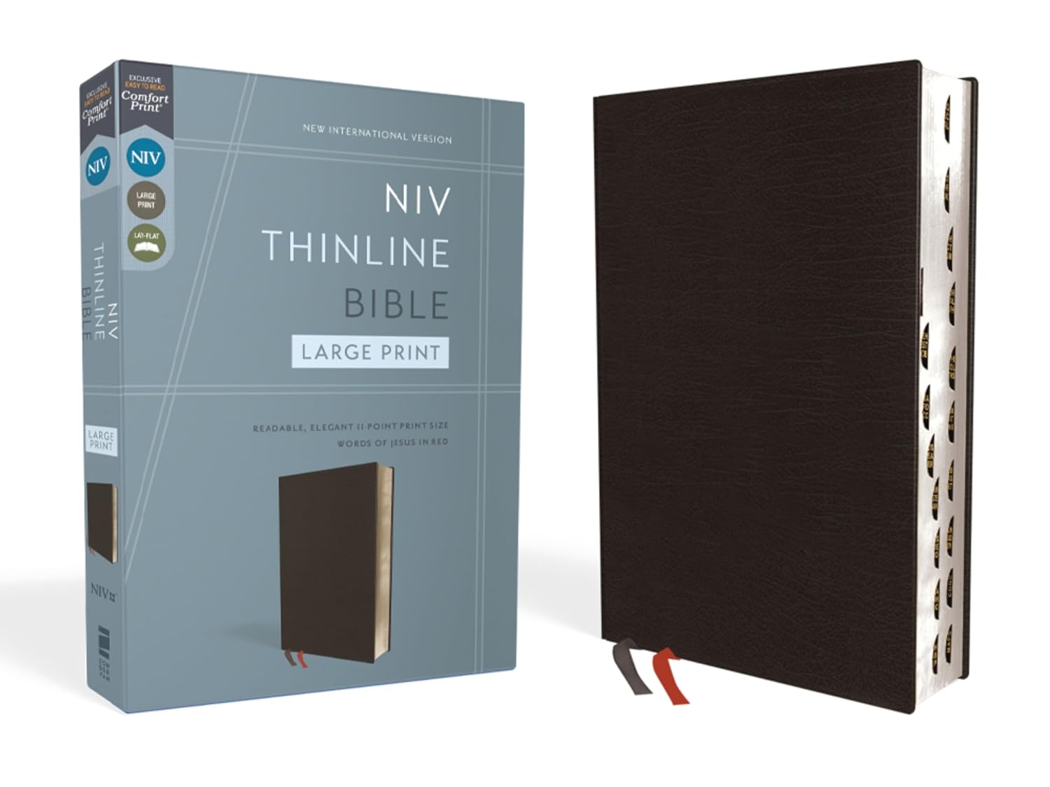 NIV, Thinline Bible, Large Print, Bonded Leather, Black, Indexed, Red Letter Edition (Special)