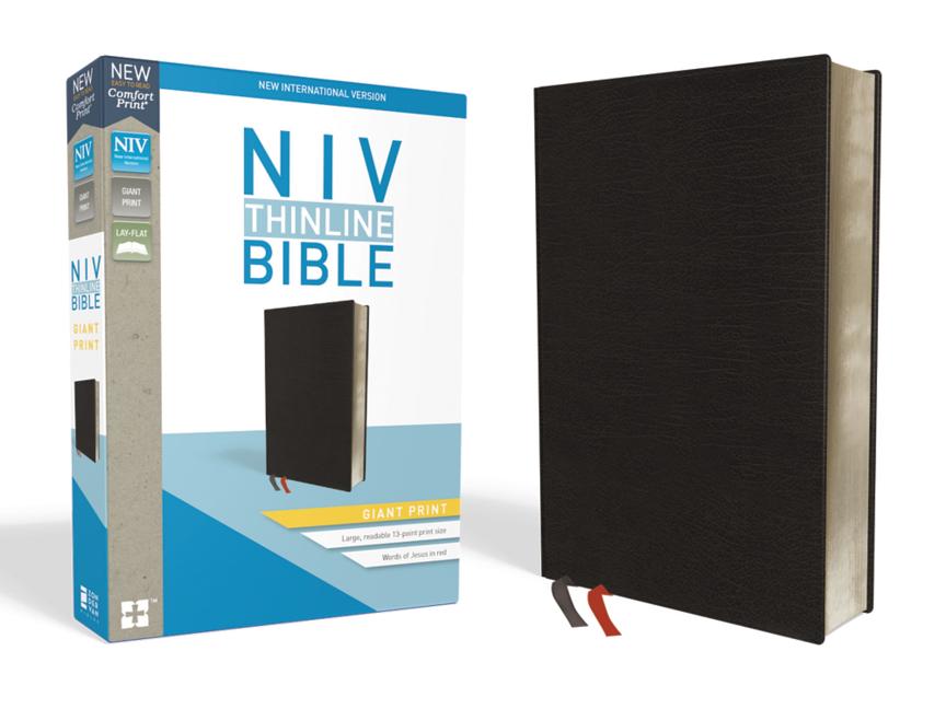 NIV, Thinline Bible, Giant Print, Bonded Leather, Black, Indexed, Red Letter Edition (Special)