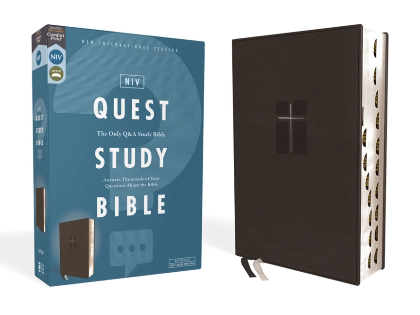 Niv, Quest Study Bible, Leathersoft, Black, Indexed, Comfort Print: The Only Q and A Study Bible