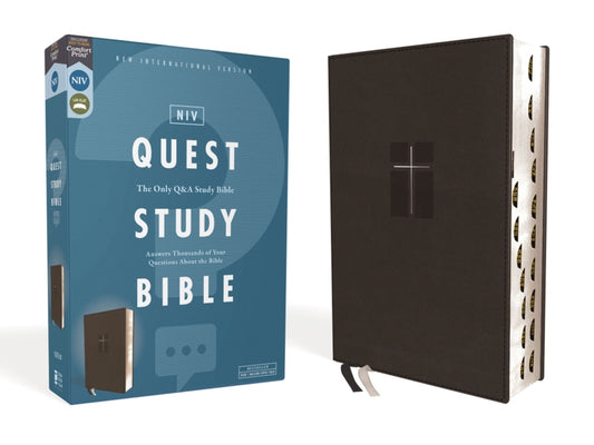 Niv, Quest Study Bible, Leathersoft, Black, Indexed, Comfort Print: The Only Q and A Study Bible