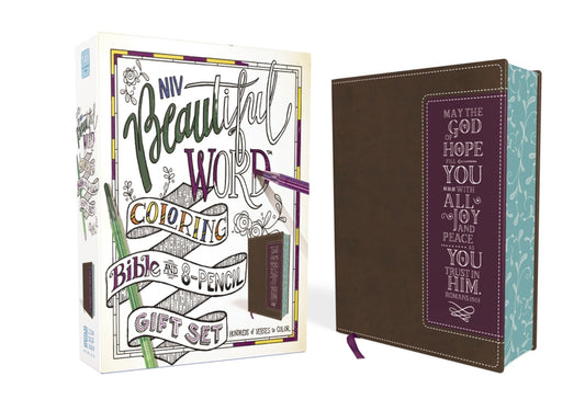 Niv, Beautiful Word Coloring Bible and 8-Pencil Gift Set, Leathersoft, Brown: Hundreds of Verses to Color