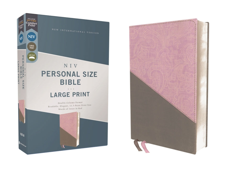 Niv, Personal Size Bible, Large Print, Leathersoft, Pink/Gray, Red Letter Edition, Comfort Print
