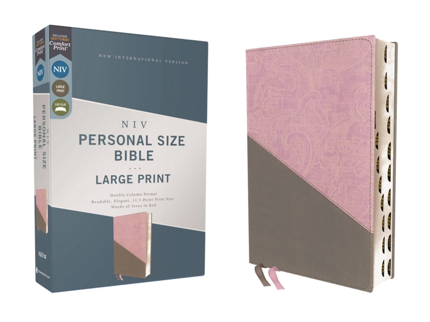 Niv, Personal Size Bible, Large Print, Leathersoft, Pink/Gray, Red Letter, Thumb Indexed, Comfort Print