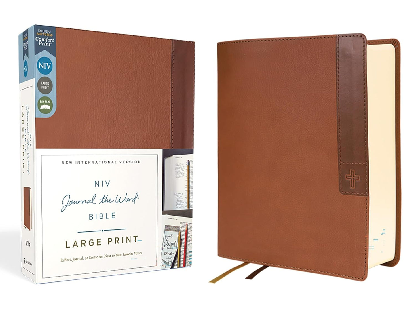 Niv, Journal the Word Bible (Perfect for Note-Taking), Large Print, Leathersoft, Brown, Red Letter, Comfort Print: Reflect, Take Notes, or Create Art