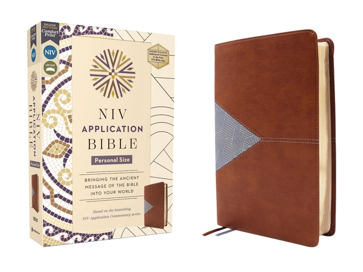 NIV Application Bible, Personal Size, Leathersoft, Brown/Blue, Red Letter, Comfort Print: Bringing the Ancient Message of the Bible Into Your World