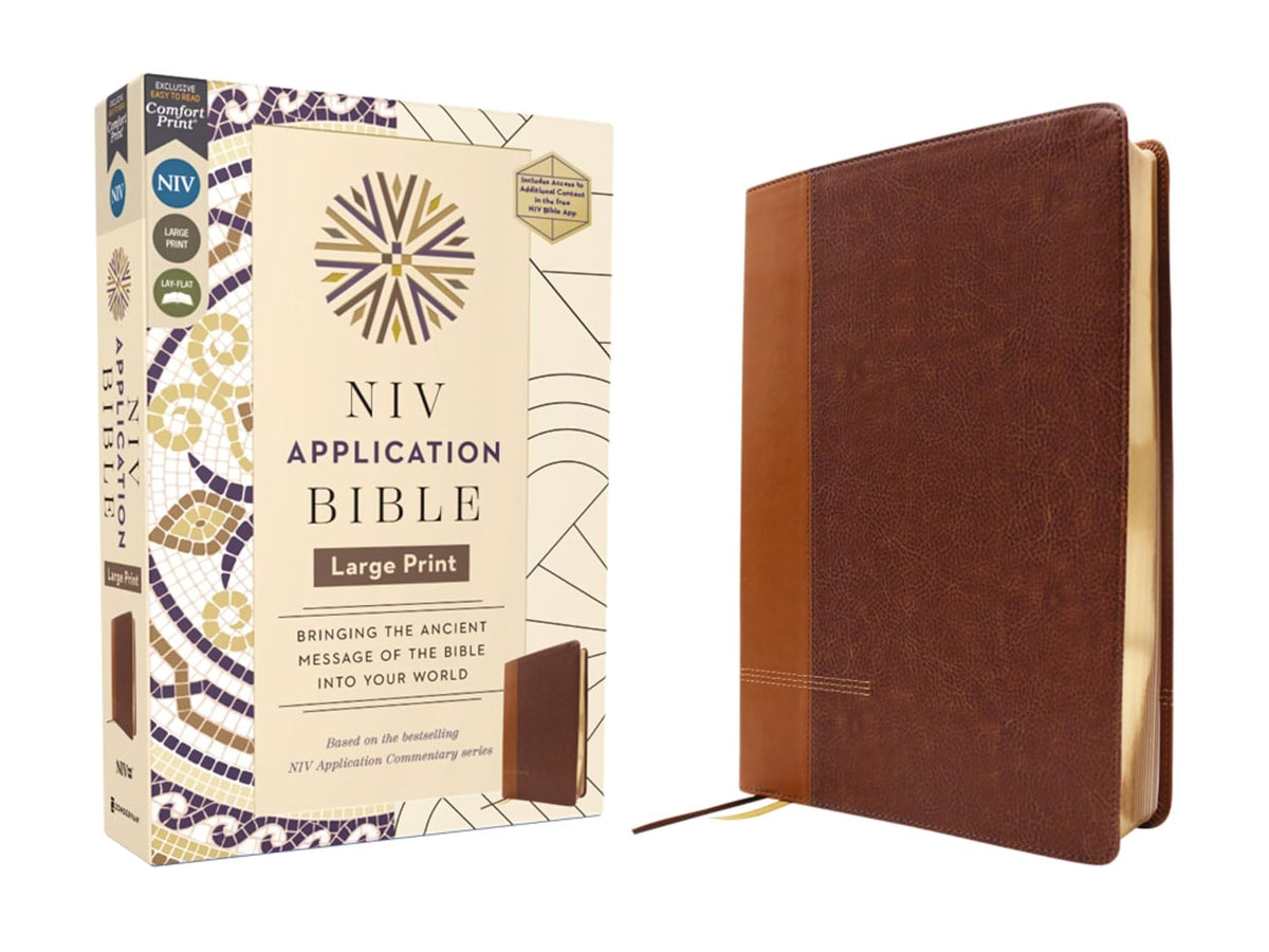 NIV Application Bible, Large Print, Leathersoft, Brown, Red Letter, Comfort Print: Bringing the Ancient Message of the Bible Into Your World