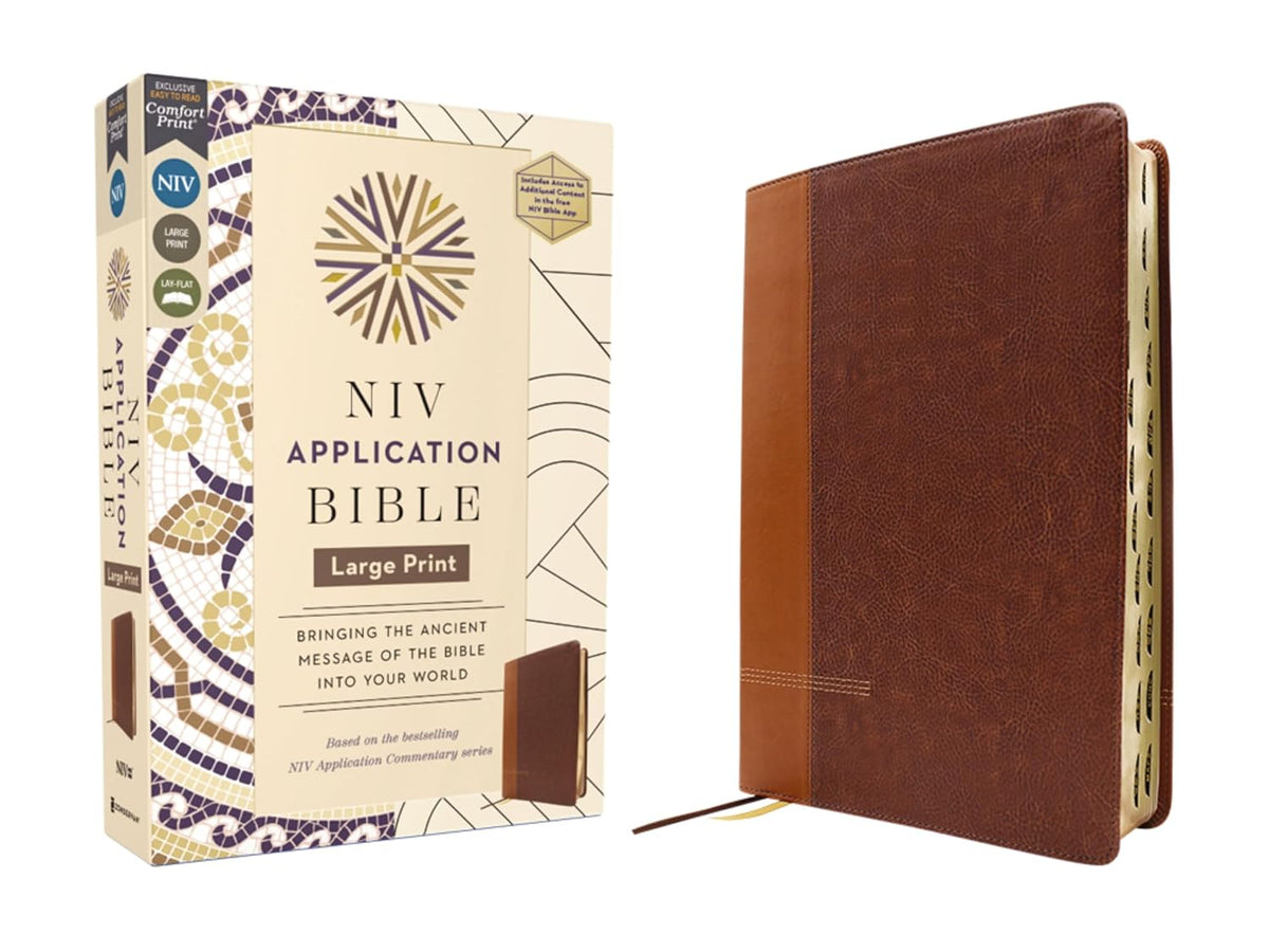 NIV Application Bible, Large Print, Leathersoft, Brown, Red Letter, Thumb Indexed, Comfort Print: Bringing the Ancient Message of the Bible Into Your