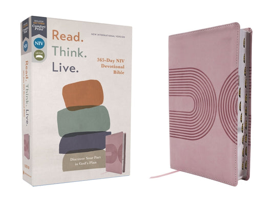 Niv, Read. Think. Live., Leathersoft, Pink, Thumb Indexed, Comfort Print: 365-Day NIV Devotional Bible - Discover Your Part in God's Plan