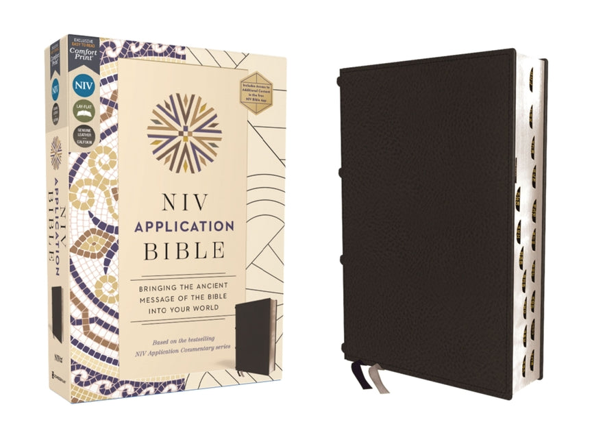 NIV Application Bible, Genuine Leather, Calfskin, Black, Red Letter, Thumb Indexed, Comfort Print: Bringing the Ancient Message of the Bible Into Your