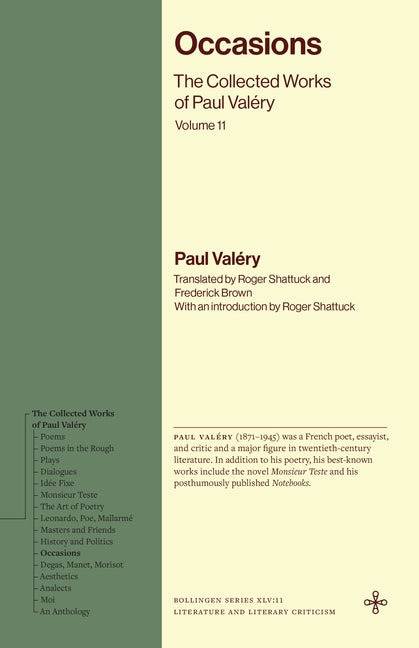 Occasions: The Collected Works of Paul Valery, Volume 11