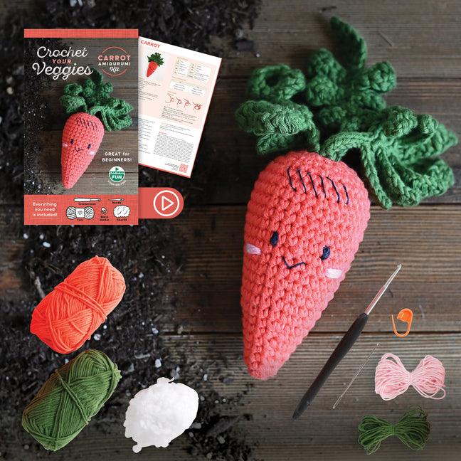 Crochet Your Veggies Amigurumi Kit Carrot: Everything You Need Is Included: 100%-Cotton Yarn, Crochet Hook, Stitch Marker, Tapestry Needle, Fiberfill,