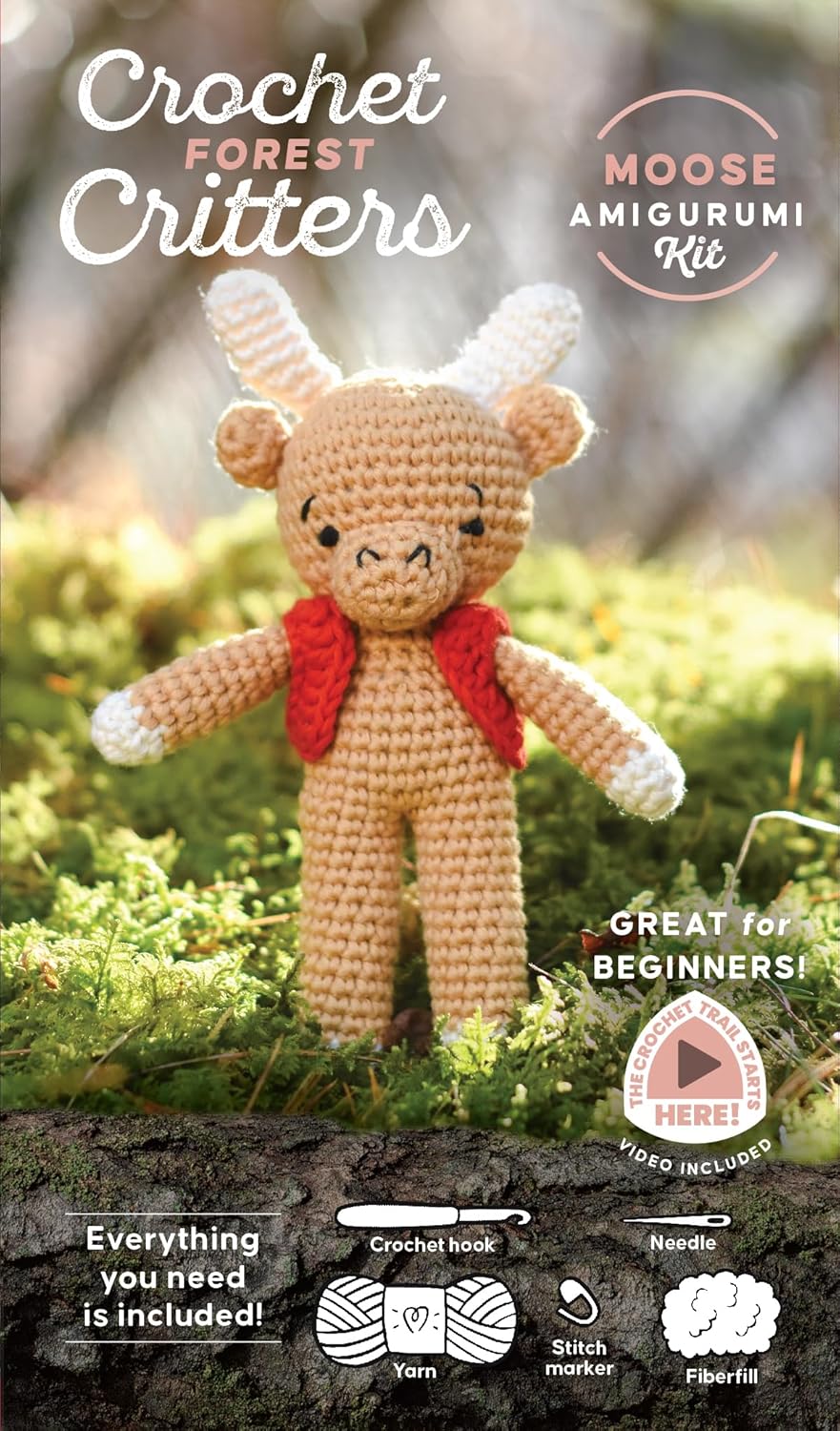Crochet Forest Critters Amigurumi Kit Moose: Everything You Need Is Included: 100%-Cotton Yarn, Crochet Hook, Stitch Marker, Tapestry Needle, Fiberfil