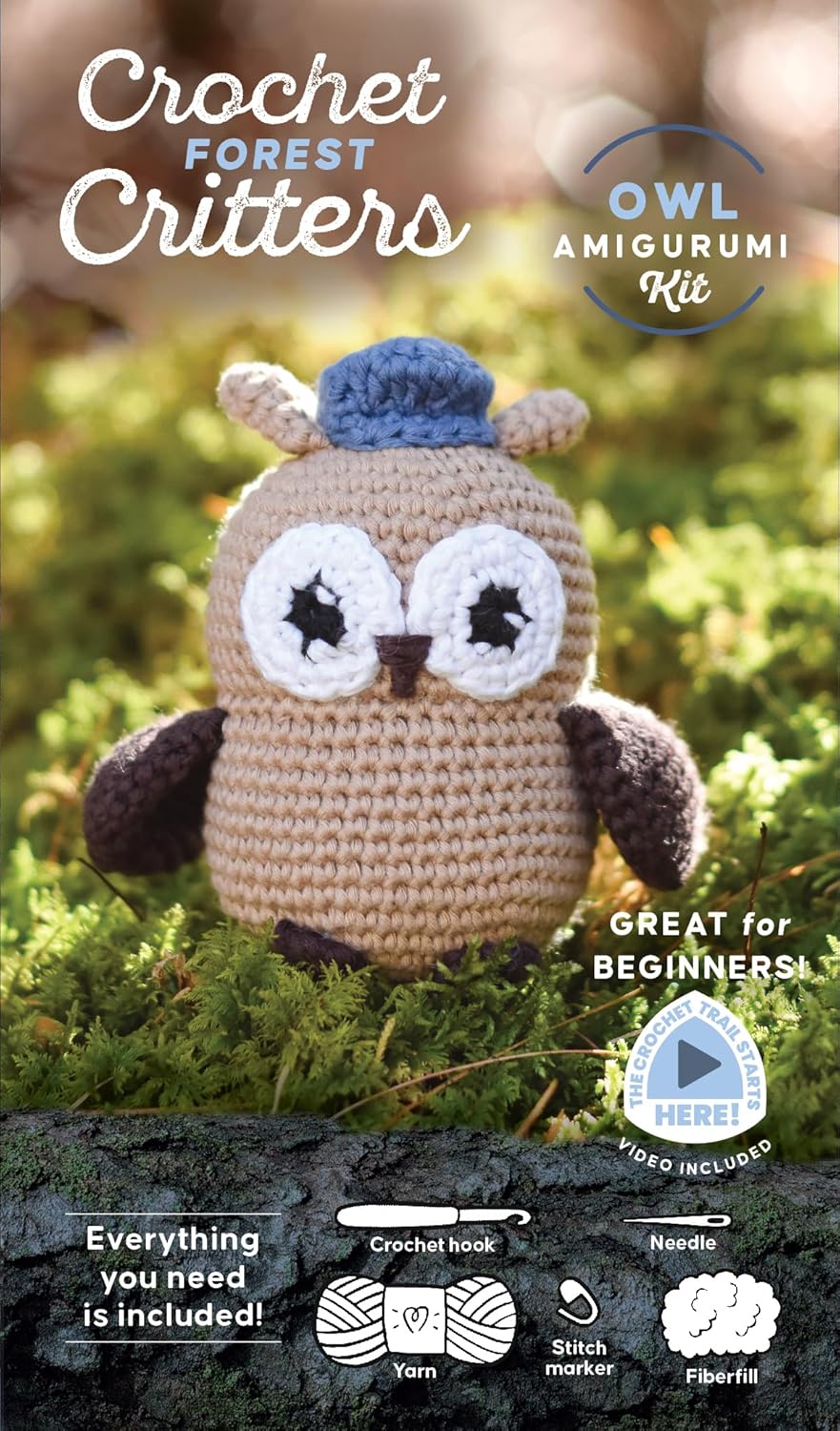 Crochet Forest Critters Amigurumi Kit Owl: Everything You Need Is Included: 100%-Cotton Yarn, Crochet Hook, Stitch Marker, Tapestry Needle, Fiberfill,