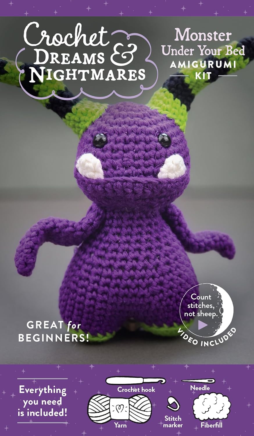 Crochet Dreams and Nightmares Amigurumi Kit Monster Under Your Bed: Everything You Need Is Included: 100% Cotton Yarn, Crochet Hook, Stitch Marker, Ta