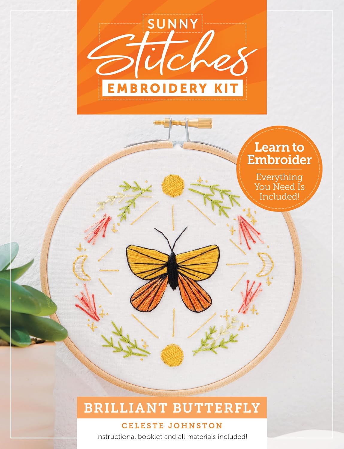 Sunny Stitches Embroidery Kit Brilliant Butterfly: Learn to Embroider a Beautiful Design! Includes 100% Cotton Fabric Preprinted with Color Pattern, 8