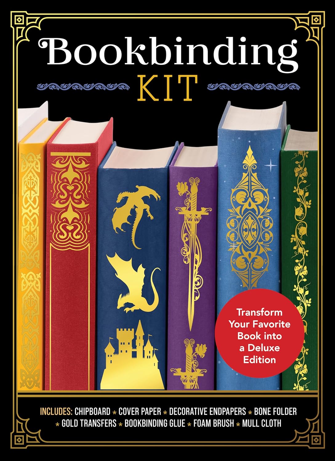 Bookbinding Kit: Transform Your Favorite Book Into a Deluxe Edition - Includes: Chipboard, Cover Paper, Decorative Endpapers, Bone Folder, Gold Transf