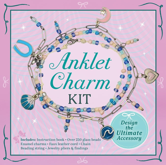Anklet Charm Kit: Design the Ultimate Accessory-Includes: Instruction Book, Over 250 Glass Beads, Enamel Charms, Faux Leather Cord, Chain, Beading Str