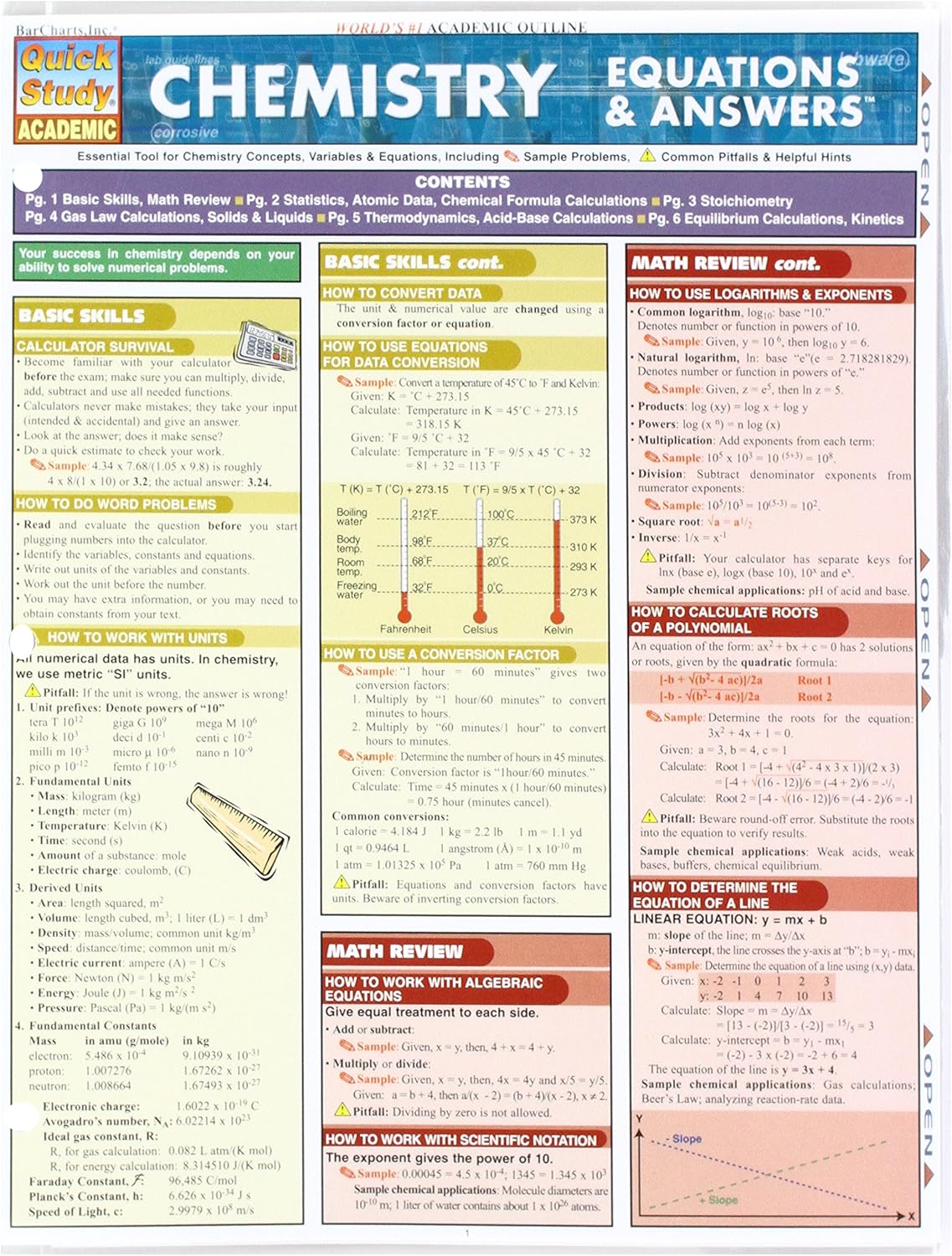 Chemistry Equations & Answers: A Quickstudy Laminated Reference Guide
