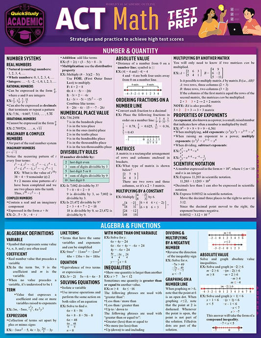 ACT Math Test Prep: A Quickstudy Laminated Reference Guide (First Edition, New)