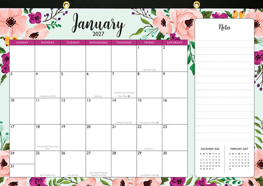 2027 Floral Desk Pad and Wall Calendar (11 X 17) - (12-Month Calendar with 152 Bonus Stickers!)