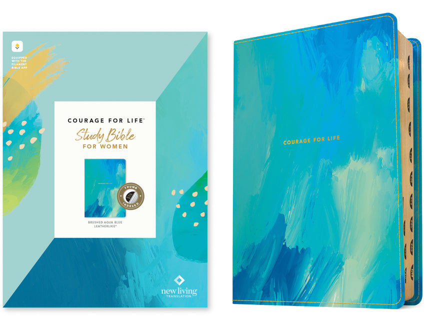 NLT Courage for Life Study Bible for Women, Filament Enabled (Leatherlike, Brushed Aqua Blue, Indexed)