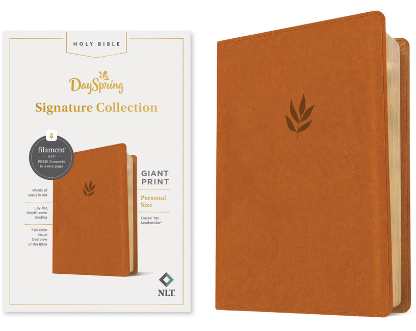 NLT Personal Size Giant Print Bible, Dayspring Signature Collection, Filament Enabled (Leatherlike, Classic Tan, Red Letter)