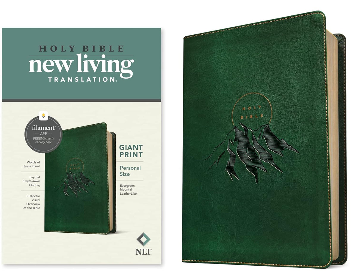 NLT Personal Size Giant Print Bible, Filament Enabled (Leatherlike, Evergreen Mountain, Red Letter)