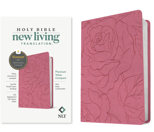 NLT Premium Value Compact Bible, Filament Enabled (Leatherlike, Pink Rose)