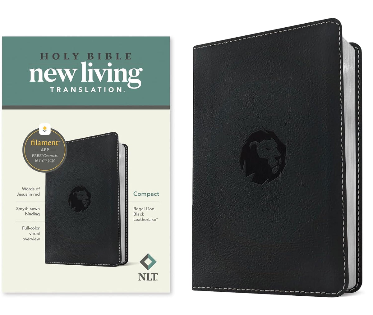 NLT Compact Bible, Filament Enabled (Leatherlike, Regal Lion Black, Red Letter)