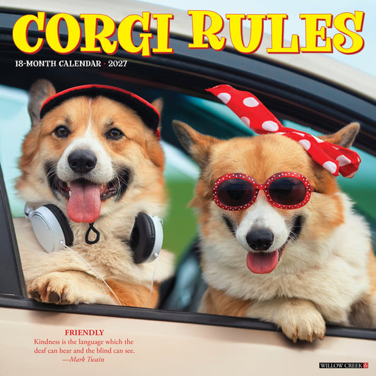 Corgi Rules 2027 12 X 12 Wall Calendar