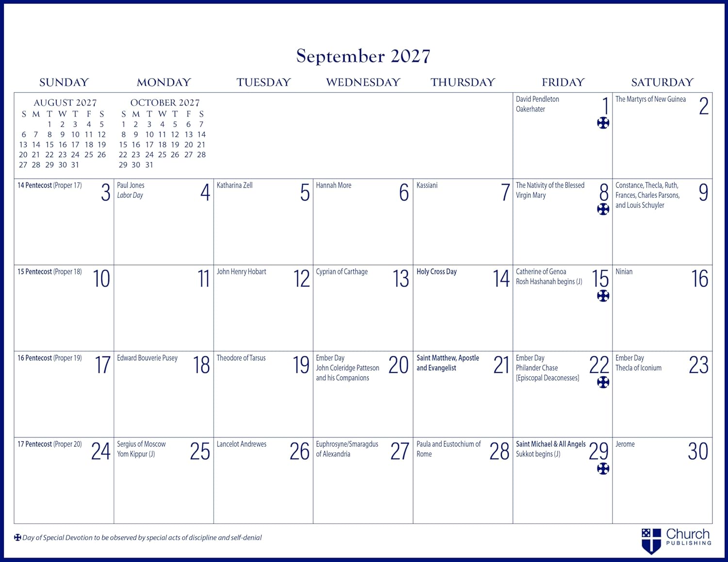 2027 Parish Wall Calendar: September 2026 to December 2027
