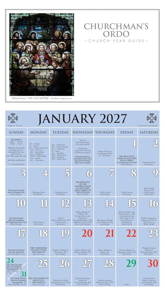 2027 Churchman's Ordo Kalendar: January 2027 Through December 2027