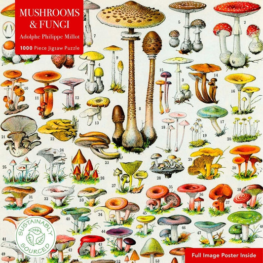 Adult Sustainable Jigsaw Puzzle Mushrooms & Fungi by Adolphe Philippe Millot: 1000-Pieces. Ethical, Sustainable, Earth-Friendly