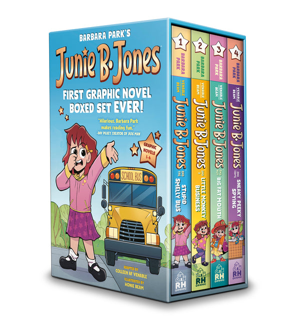 Junie B. Jones First Graphic Novel Boxed Set Ever! (Graphic Novels 1-4): The Stupid Smelly Bus; A Little Monkey Business; Her Big Fat Mouth; Some Snea